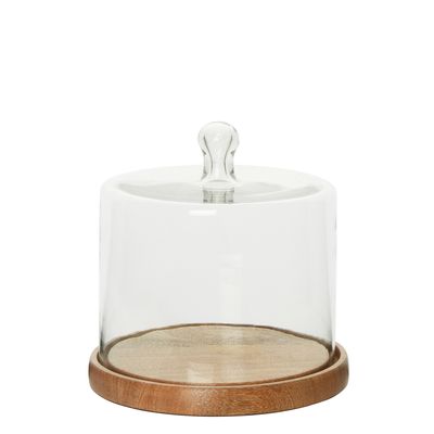 Lorna Glass Cloche Cake Cover with Wooden Base