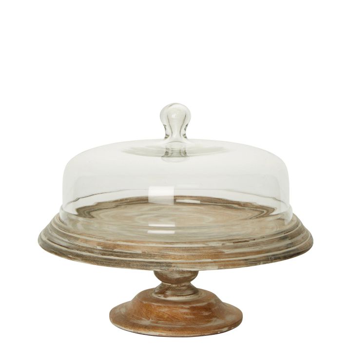 Bessie Glass Cloche Cake Cover with Wooden Base