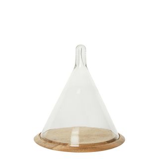 Cone Glass Cloche with Wooden Base Small