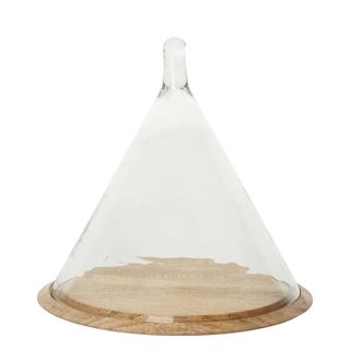 Cone Glass Cloche with Wooden Base Large