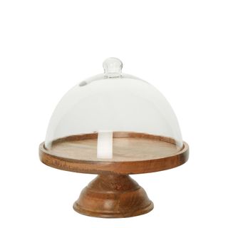 Alicia Glass Cloche Cake Cover with Wooden Base Large