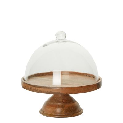 Alicia Glass Cloche Cake Cover with Wooden Base Large