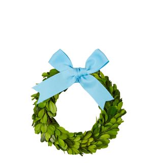 PRE-ORDER Preserved Boxwood Mini Wreath with Blue Bow