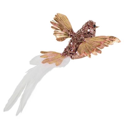 Flutter Sparkly Clip On Bird Decoration Pink