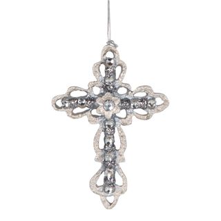 PRE-ORDER Bejewelled Cross Hanginging Ornament Silver Blue