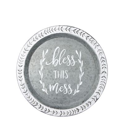 Country Zinc Bless This Mess Round Tray