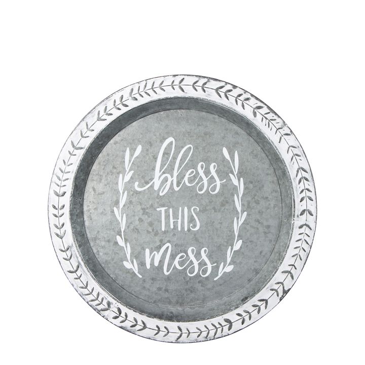 Country Zinc Bless This Mess Round Tray