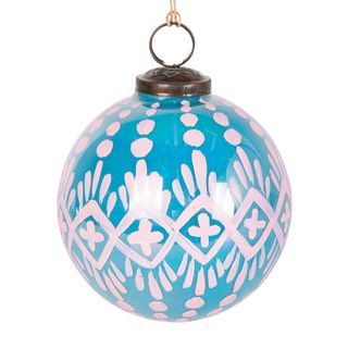 PRE-ORDER Azure Delight Hand Painted Glass Bauble Blue & Pink