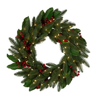 PRE-ORDER Berel Light Up Red Berry Wreath with 70 Warm White Lights