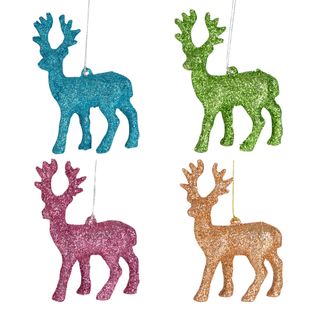 Glitterati Deer Tree Decorations- Box of 4 Multicolour