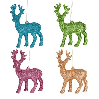 Glitterati Deer Tree Decorations- Box of 4 Multicolour