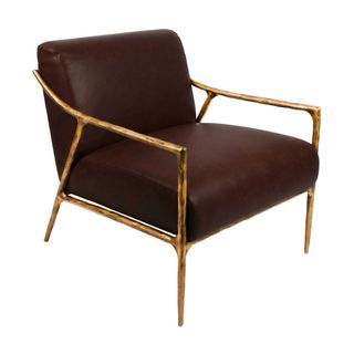 Aries Arm Chair Gold in Brown Leather