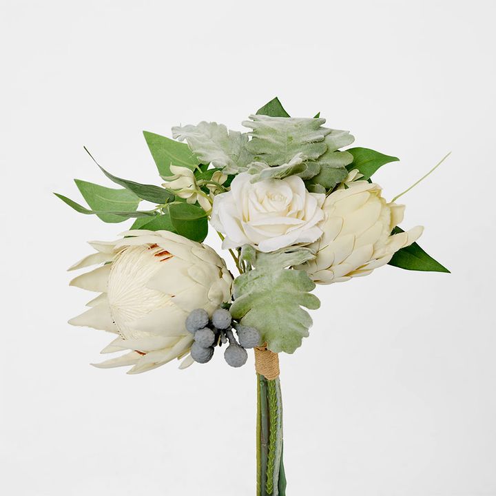 Protea Rose Dusty Miller Mix Bouquet 40cm White