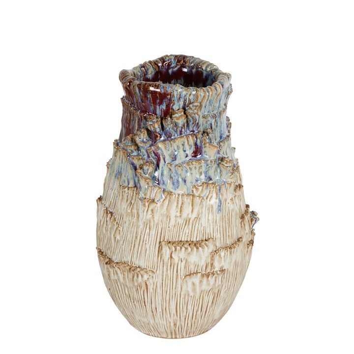 Chiselled Bark Ceramic Vase Medium Blue