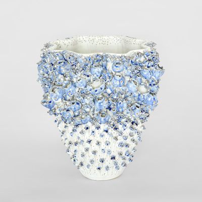 Vase with Flower White and Blue