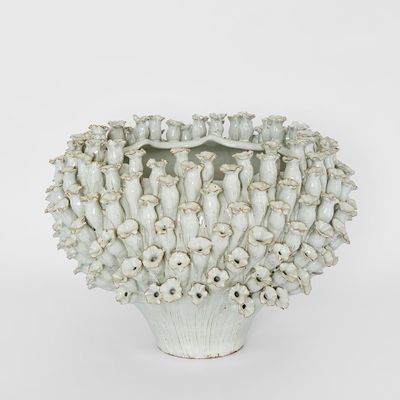 Flower Vase with Wide Open Top White