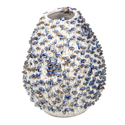 Egg Vase with Flower Medium White and Blue