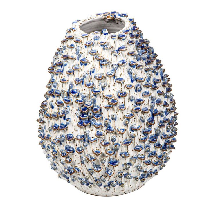 Egg Vase with Flower Medium White and Blue