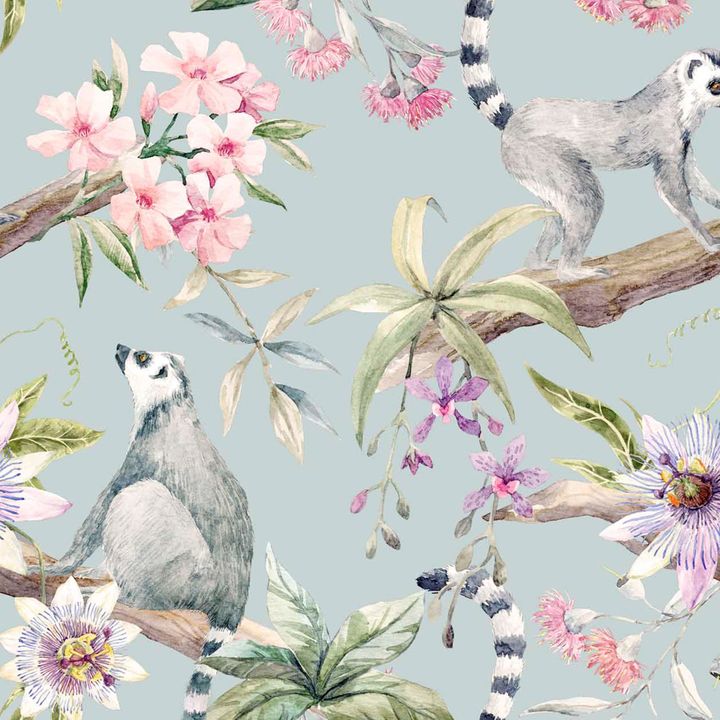 Lemurs And Hibiscus Light Wallpaper