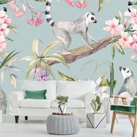 Lemurs And Hibiscus Light Wallpaper