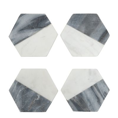 Graze Marble Coaster Hexagon White & Grey