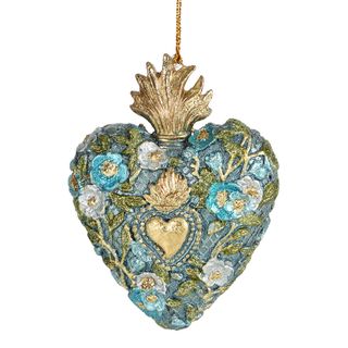 Floralbloom Hanging Heart Tree Ornament Blue