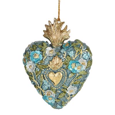 Floralbloom Hanging Heart Tree Ornament Blue