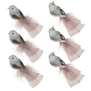Lilla Sparkle Boxed Set of Six Clip on Bird Silver