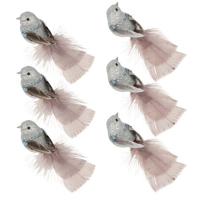 Lilla Sparkle Boxed Set of Six Clip on Bird Silver