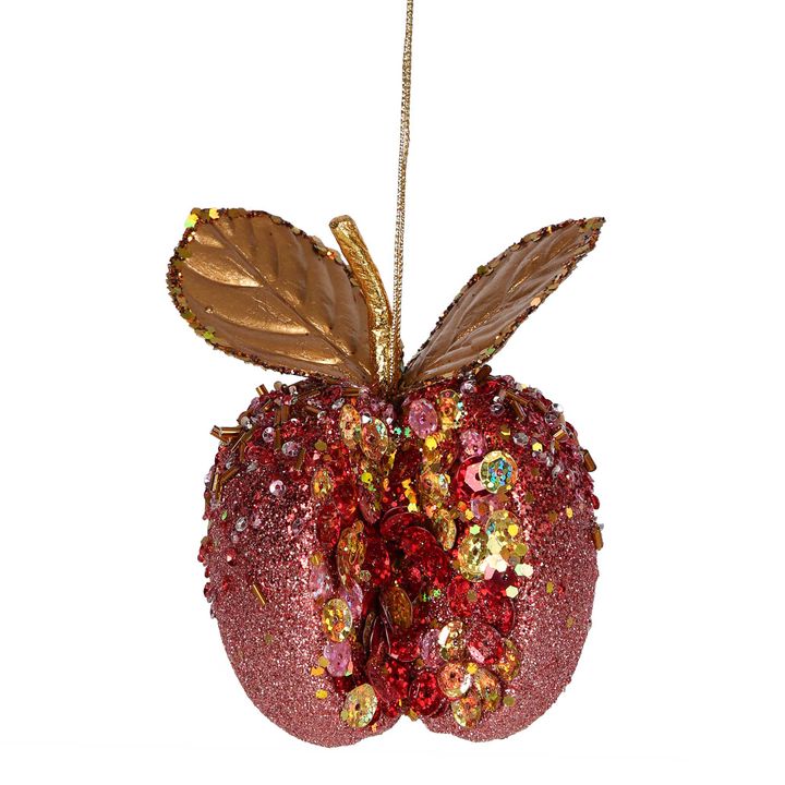 Tuscan Glitter Apple Tree Ornament Red