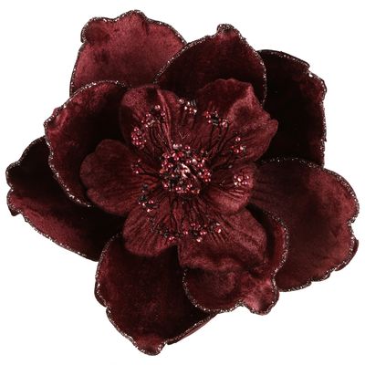 Plume Velvet Clip on Magnolia Burgundy