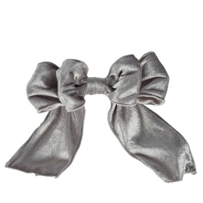 Velvet Clip on Bow Silver