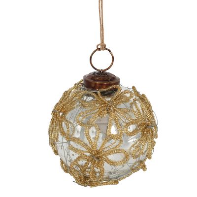 Beaded Gold Fleur Glass Bauble