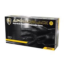 Apollo Touch - Medium Black Nitrile Powder Free Disp Gloves, 100 per Pkt, 10 Pkt per Ctn