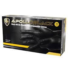 Apollo Black - Large Black Nitrile Powder Free Disposable Gloves, 100 per Pkt, 10 Pkt per Ctn.