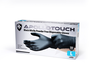 Apollo Touch - Large Black Nitrile Powder Free Disp Gloves, 100 per Pkt, 10 Pkt per Ctn