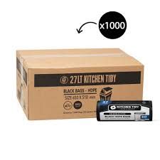 27LT Contractor Kitchen Tidy Black Bin Liners, 50 pcs Roll, Carton 1000