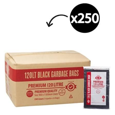 Austar 120LT Premium Black Bin Liner, 100 Bags per Ctn