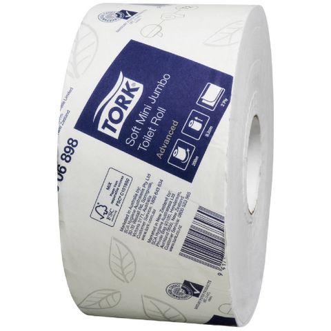 Tork Mini Jumbo Roll 2 Ply Toilet Paper, 12 Rolls per Ctn