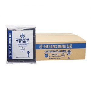 240LT Contractor Black Bin Liner, Recycled HDPE, Dispense Pack 25, Carton 100