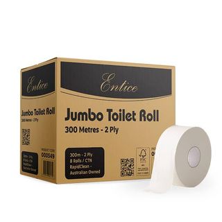 Entice 2ply 300m Jumbo Rolls, 8 Rolls per Ctn