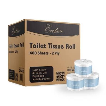 Entice 2ply 400 sheet Toilet Rolls Individually Wrapped, 48 Rolls per Ctn