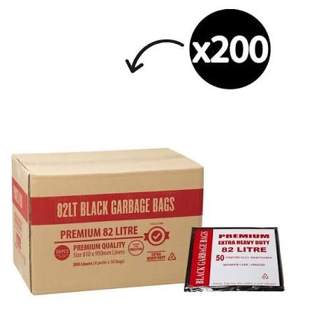 Austar 82LT Premium Extra Heavy Duty Black Bin Liner, 200 Bags per Ctn