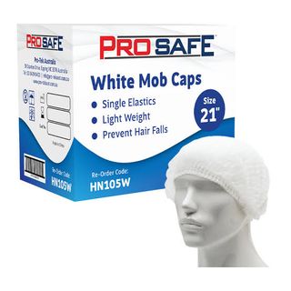 Pro Safe White Crimped Mob Cap 21 inch, 1000 Units per Ctn