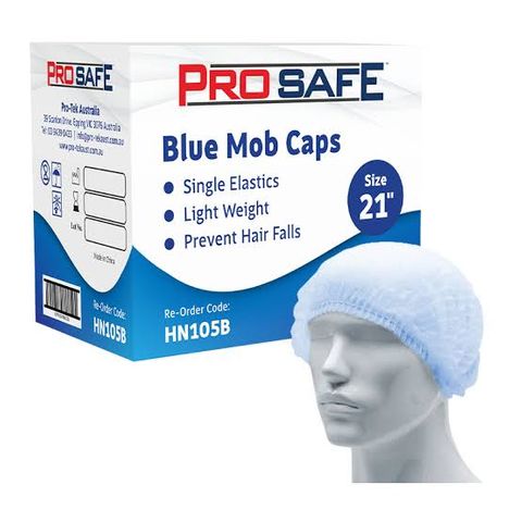 Pro Safe Blue Crimped Mob Cap 21 inch, 1000 Units per Ctn