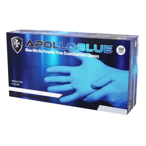 Apollo Blue - X-Large Blue Nitrile Powder Free Examination Gloves, 100 per Pkt, 10 Pkt per Ctn