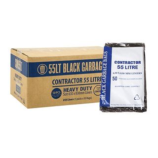 55LT Contractor Black Bin Liner Virgin Grade HDPE, Dispense Pack 50, Carton 250