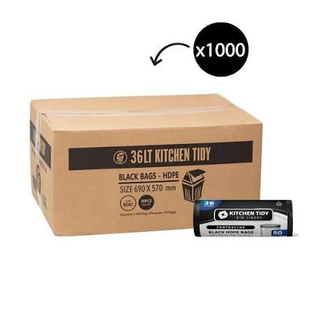 Austar 36LT Contractor Kitchen Tidy Black Bin Liners, 1,000 Bags per Ctn