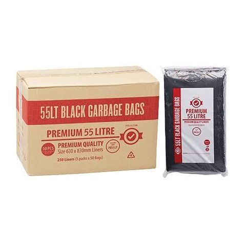 Austar 55LT Premium Black Bin Liner, 250 Bags per Ctn