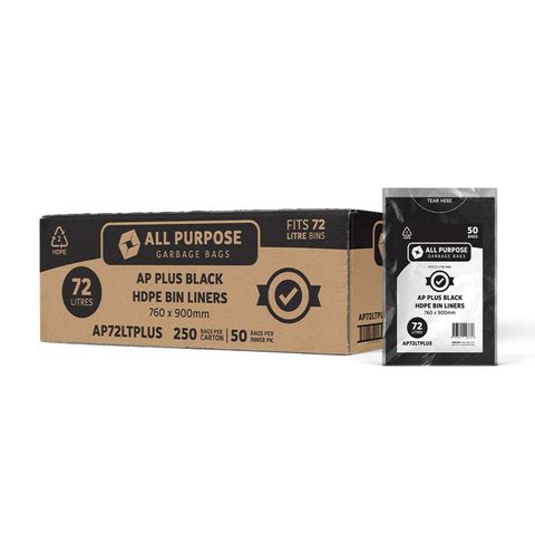 Austar 72LT All Purpose Plus Bin Liner, Black, 250 Bags per Ctn